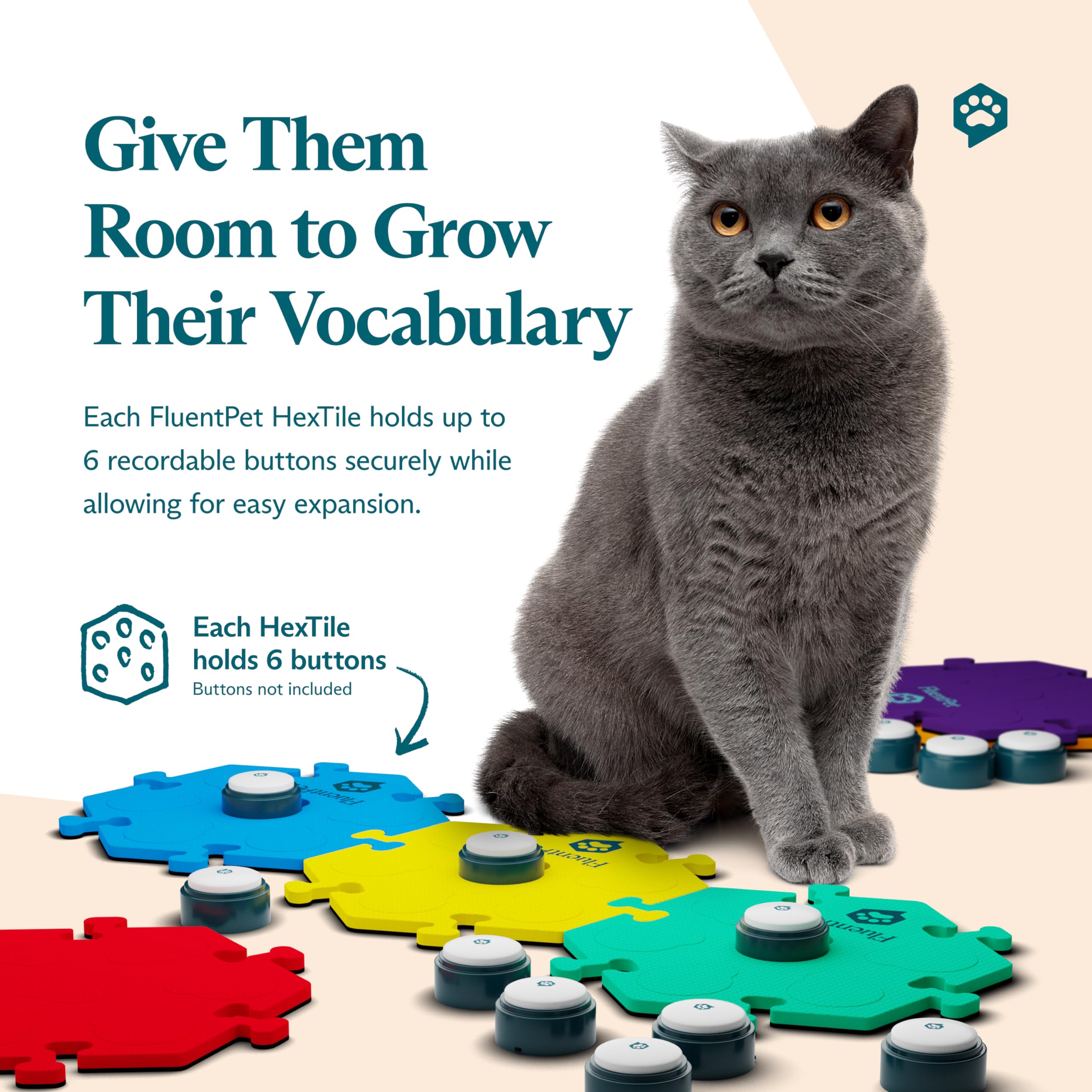 Fluentpet Hextile - Yellow | Accessory Dog And Cat Button Learning Kits | Can Hold Up To 6 Buttons | Soft, Durable, And Non-Slip